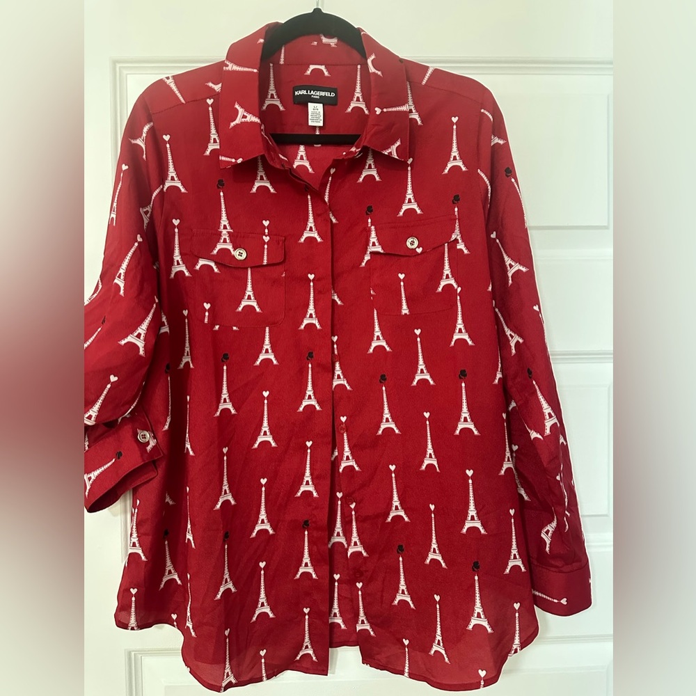 Karl Lagerfeld Red Eiffel Tower Pattern Shirt